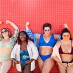 Group of plus size women with swimwear at the beach